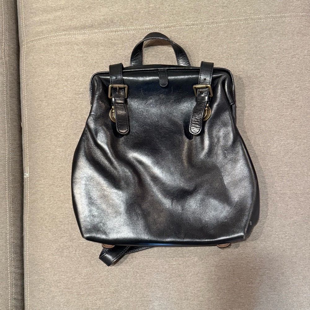 Black Leather Men's Backpack
